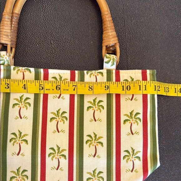 Tropical Palm Print Tote Bag with Bamboo Handles - Picture 5 of 8
